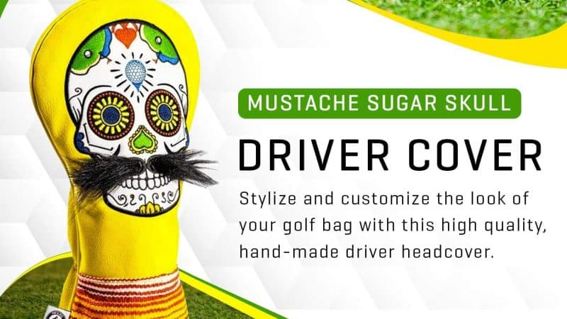 Pins & Aces Golf Co. LE Sugar Skull Mustache Driver Head Cover – A Fun and Stylish Golf Club Cover